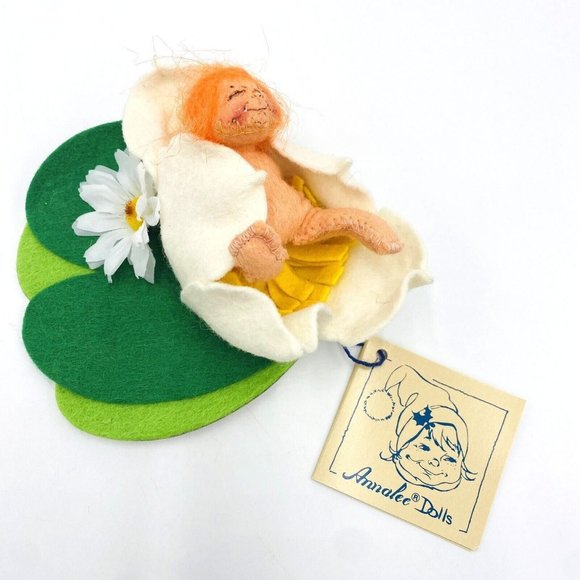 Vintage Annalee Baby Laying in Lilly Pad 1991 Orange Hair Spring Nymph - Picture 1 of 12
